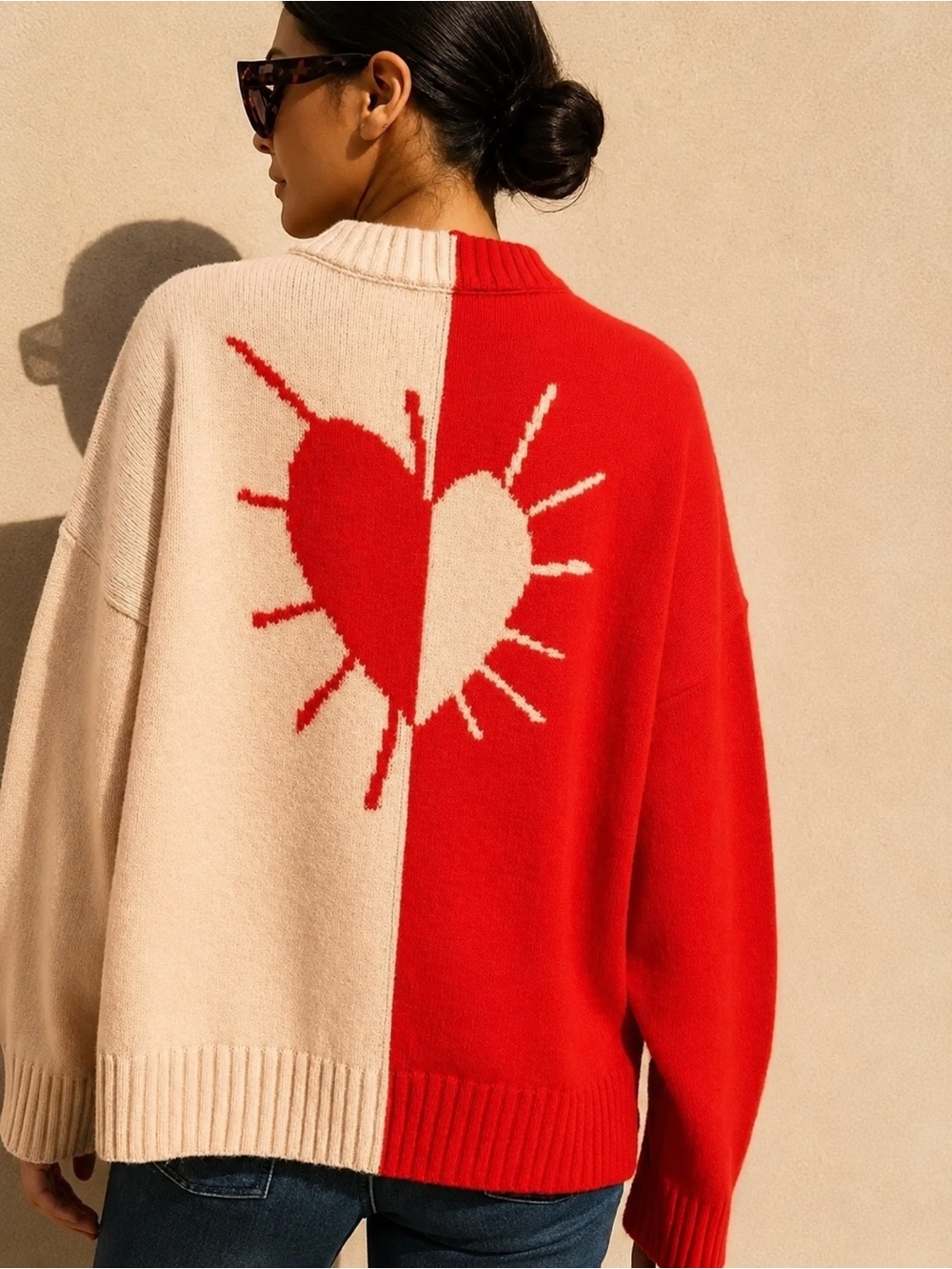 Kerri Rosenthal Radiant Heart v Neck Sweater Pink Red Size Small *c